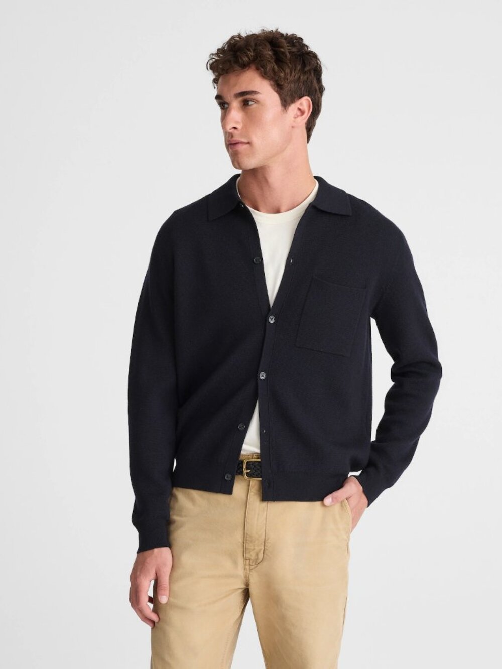 Madewell Collared Cardigan in Dark Indigo, Size Large